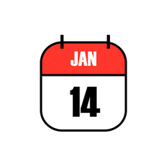 Red and white calendar icon showing January 14 in bold black font, celebrating Makar Sankranti, Pongal, and International Kite Day as global cultural holidays