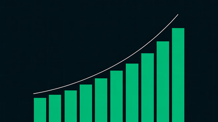 A minimalist business growth chart visualization on a black background with a grid pattern.