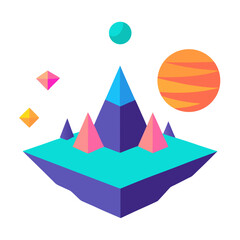 digital landscape on floating geometric shapes.