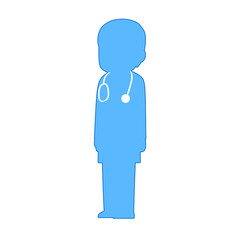 Light Blue Silhouette Male Doctor with Blue Outline &ndash; Medical Illustration