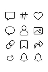 Essential social media interface icons collection for web and mobile applications