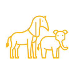 Giraffe, elephant outlines in golden yellow