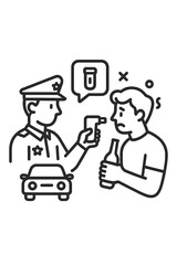 Traffic police administering a breath test to a motorist for driving under the influence of alcohol