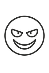 Obraz premium Minimalist black and white graphic of an evil smiling face emoji expressing mischief and malice