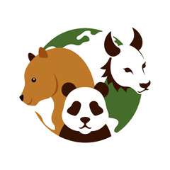 vector illustration of a rhino panda and tiger