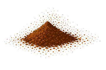 Rich brown cocoa powder pile forming a conical shape with scattered granules on a white background