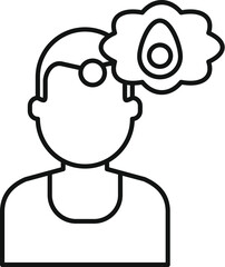 Head of person with an avocado in thought bubble depicting healthy eating or craving