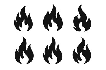 Set of stylized black fire and flame symbols for graphic design projects and warning signs