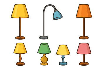 Colorful floor and table lamps set for home interior decoration and lighting fixtures