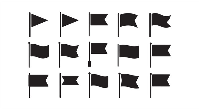 Flag silhouette pack with assorted waving and static flag shapes suitable for signage, celebration graphics, and markers