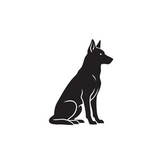 Dog silhouette vector icon. Sitting German Shepherd profile. Black pet animal logo symbol isolated on white background. Minimalist canine graphic design