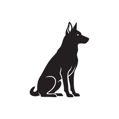 Dog silhouette vector icon. Sitting German Shepherd profile. Black pet animal logo symbol isolated on white background. Minimalist canine graphic design