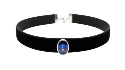 Black velvet choker with oval blue sapphire gemstone