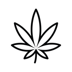 Simple outline icon of a cannabis marijuana leaf, isolated on