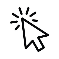 Black line icon of a computer mouse cursor clicking, isolated on