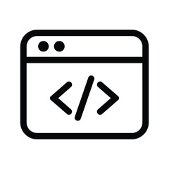 Coding icon in browser window outline symbol for web development and programming