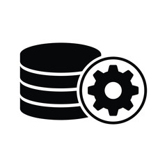 Database management icon with gear symbol, data processing and settings concept