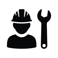 Construction worker with hard hat and wrench icon silhouette