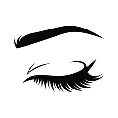 Black silhouette of a closed eye with long eyelashes and eyebrow