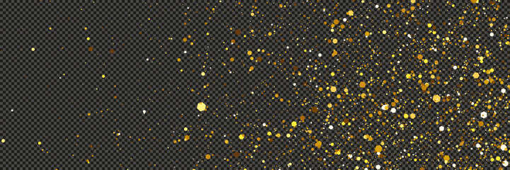 Gold glittering dust with stars on transparent backdrop