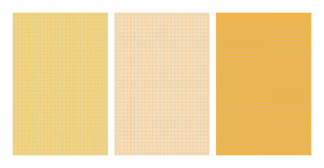 Set of yellow legal pad pages with lined or grid designs © dniprodd
