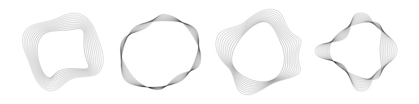 Set of round curved sound waves with dynamic wavy stripes