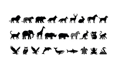 Naklejka premium Silhouette collection of various wild and domestic animals