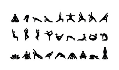 Silhouette yoga poses collection for fitness and meditation practice