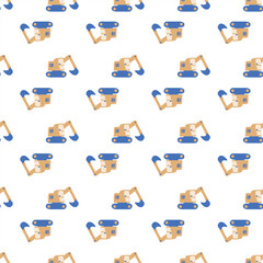 Cars and Construction Vector Seamless Pattern Vehicles Pattern Seamless Vector Design with Diggers, Bikes Excavators © impatterns