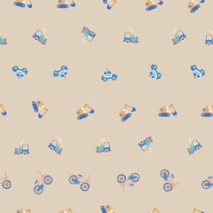 Cars and Construction Vector Seamless Pattern Vehicles Pattern Seamless Vector Design with Diggers, Bikes Excavators