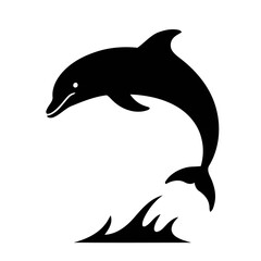 Dolphin Silhouette Jumping Over Ocean Waves  Marine Life Vector 