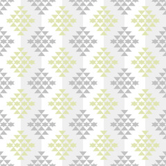 Seamless Geometric Triangle Pattern Vector. Pastel Teal and Grey Diamond Motif on Peach Stripes Background. Modern Ethnic Abstract Design.