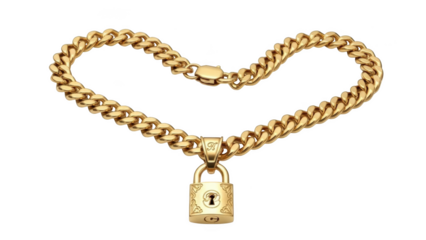Gold curb chain necklace with padlock pendant jewelry