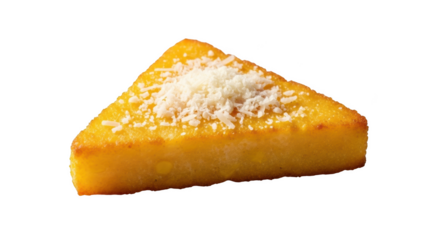 Golden polenta triangle topped with grated cheese food