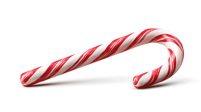 A single red and white striped candy cane 3D rendering with a pure white background, minimalistic composition