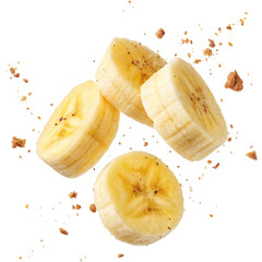 Fresh banana slices with chocolate chunks on black background