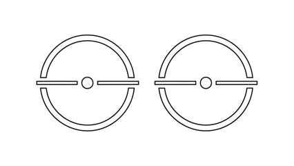 Two abstract circular geometric shapes with horizontal dividing lines and central dots