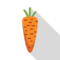 Carrot vegetable icon on white background with long shadow, illustrating healthy food item concept