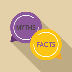 Two overlapping speech bubbles presenting contrasting information between myths and facts