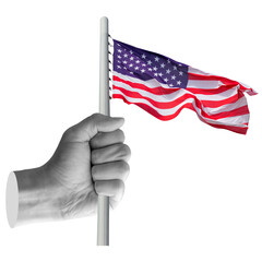 Hand holding United States flag. Represents USA, American identity, or global influence. Part of series