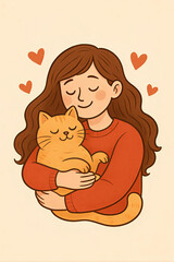 Fototapeta premium girl and cat