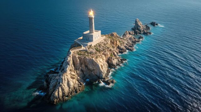 lighthouse on a cliff on a small island animation