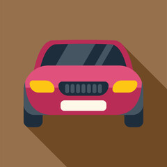 Red car illustration with flat design style and long shadow on brown background
