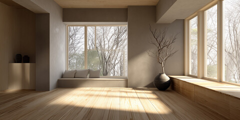 Empty room with big window