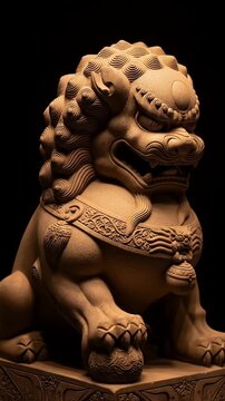 Majestic Stone Guardian Lion Sculpture: Intricate Detail and Ancient Symbolism Revealed