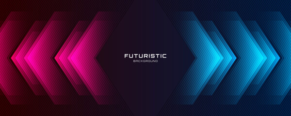 Fototapeta na wymiar Blue pink abstract background overlap layer on dark space with glowing arrows effect decoration. Modern graphic design element lines style concept for web banner, flyer, card, or brochure cover
