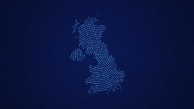 Digital United Kingdom Map with Dotted Flicker and Scale Reveal Animation