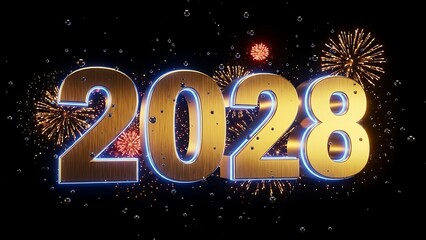3D Golden 2028 Text, New Year&rsquo;s Eve Countdown Celebration, Metallic Sparkling Typography Element