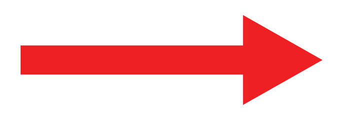 Extended red directional arrow pointing to the right side. Vector long red arrow isolated on white back ground.