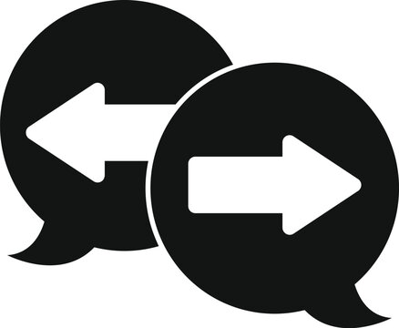 Two overlapping speech bubbles containing opposing arrows symbolizing conversation and dialogue